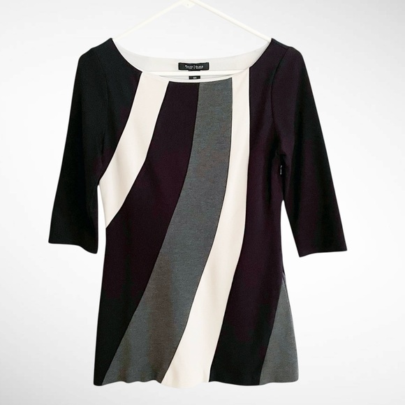 White House Black Market Colorblock Swirl Pullover Top Elbow Sleeves - Picture 1 of 12